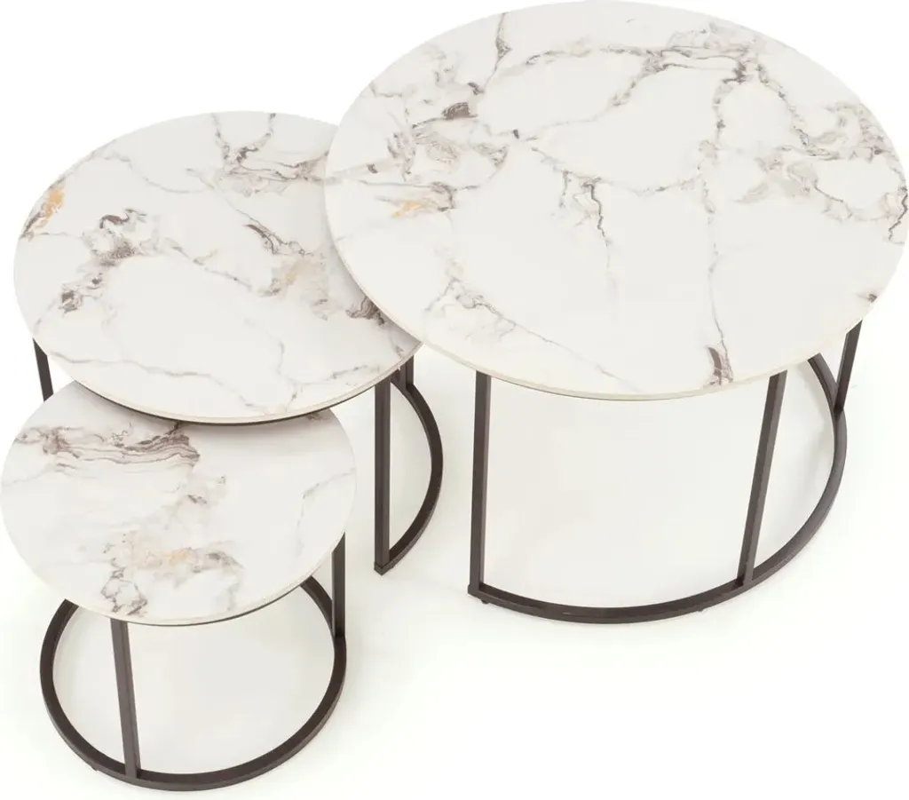 Ensemble de 3 tables GILDA gigognes effet marbre blanc et noir chic