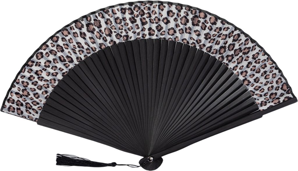 Klapperfan mit Quasten Leopard Print Floral Design Chinesischer Stil Frauen archaistischer Tanzpropuer für die Schule-D
