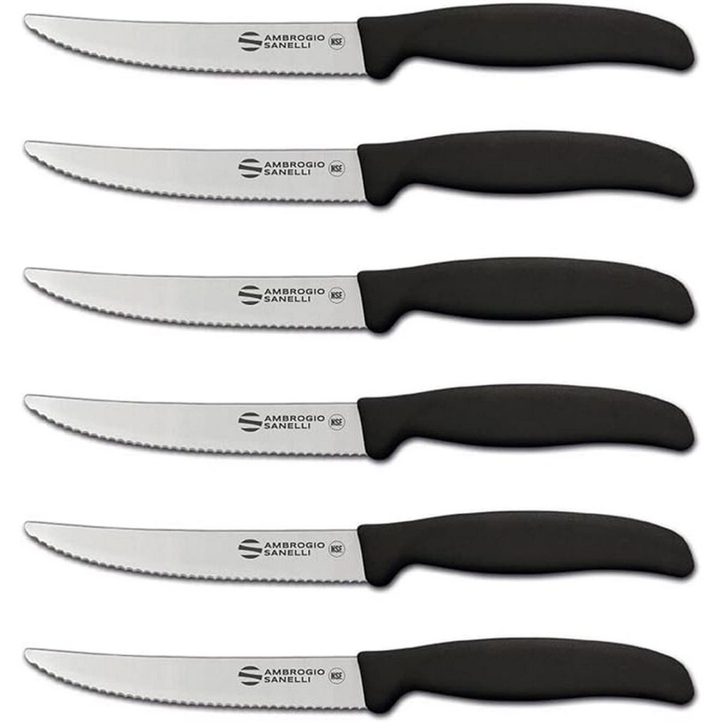 Ambrogio Sanelli - Supra - Professional Line aus Nitro-B-Stahl - 6er-Pack gezackte Steakmesser 12 cm