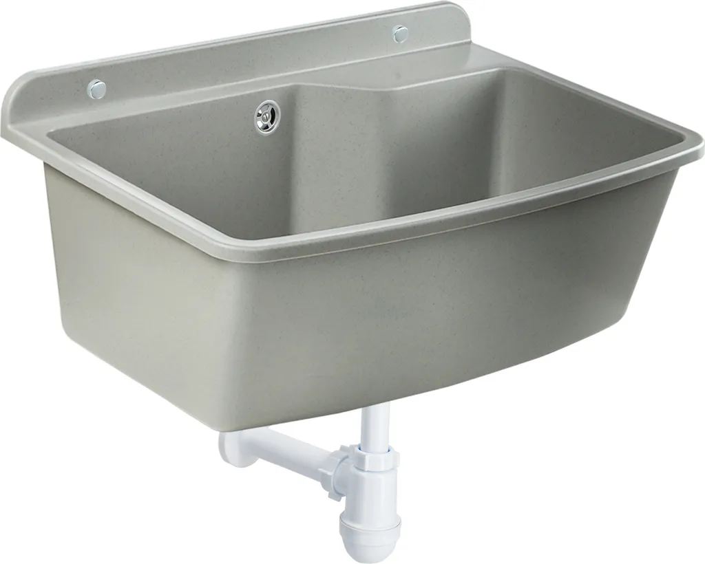 Lavabo in Plastica GOSPO Grigio 61 cm per Garage e Cantina - Sifone Kit