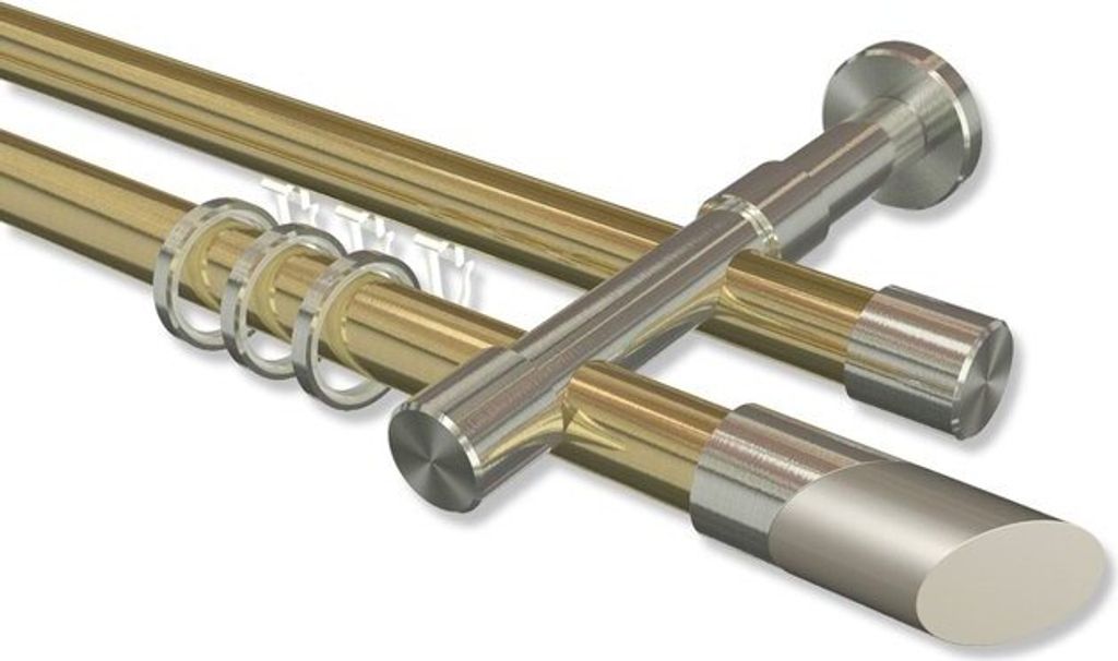 Interdeco Rundrohr-Innenlaufstange, Gardinenstange (Kombination) Messing-Optik / Edelstahl-Optik Modell Prestige Verano, 20 mm Ø 2-läufig, 220 cm