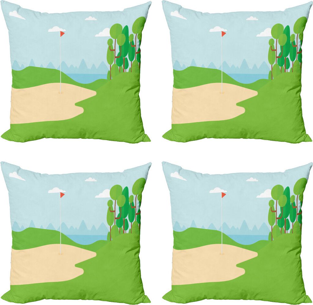 ABAKUHAUS Golfplatz-Szene Kissenbezug Set (4 Stück), Feld Bäume Flagge, Moderner Doppelseitiger Digitaldruck, 50 cm x 50 cm, Lime Green Blassblau
