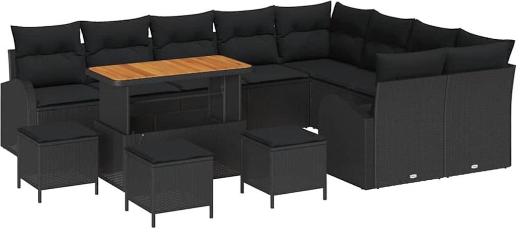 Gartensofa-set mit Kissen 13 pcs Schwarz Poly-Rattan