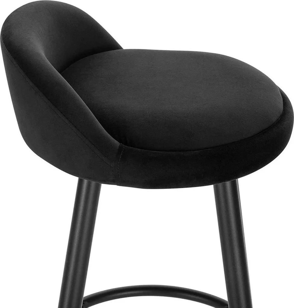 Tabouret de Bar Velours Noir 69cm Ergonomique avec Dossier Stable - 3