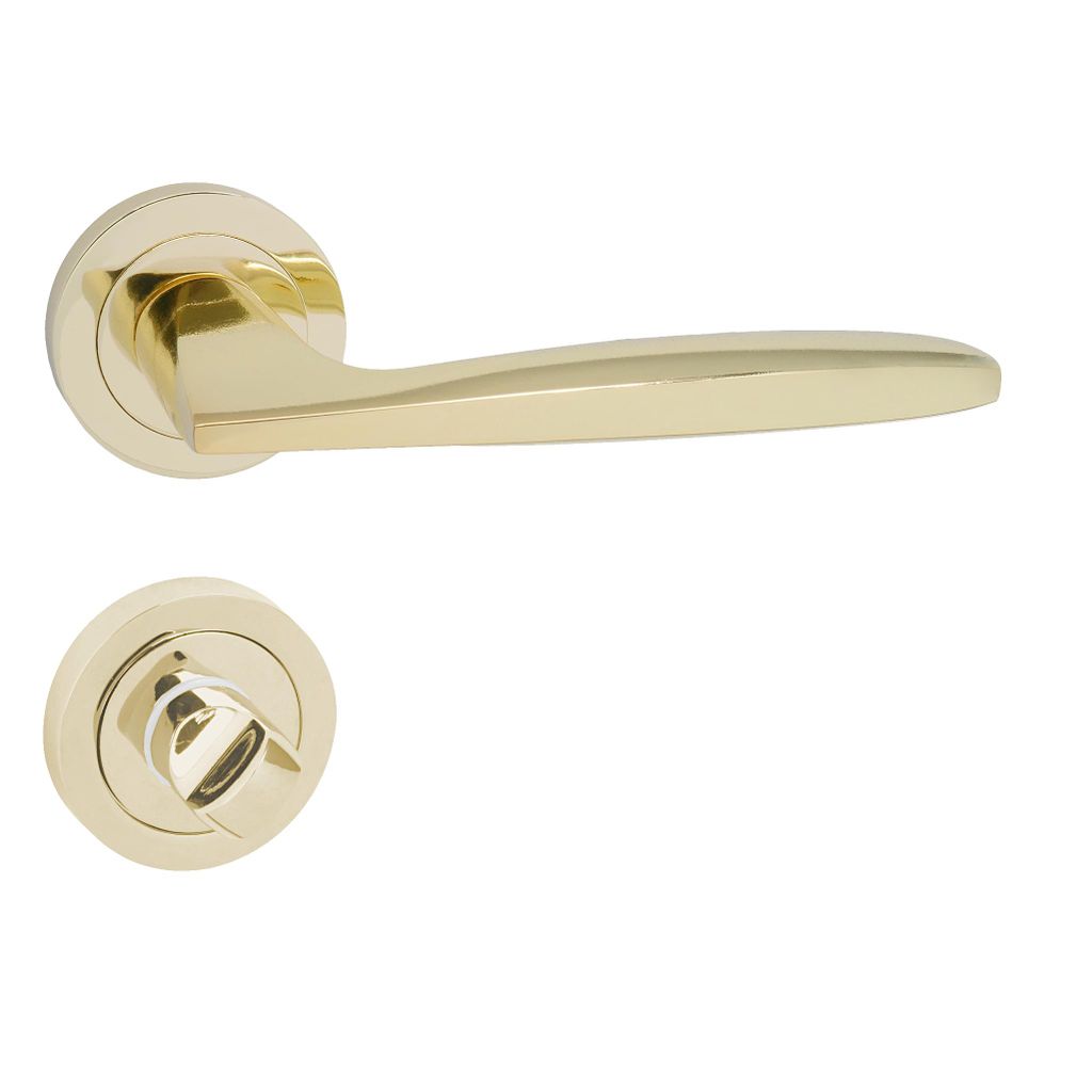Domino Türgriff MIA-R M1 Drückergarnitur WC - Badezimmer Set Rund-Rosette Türbeschlag für Badezimmertüren Set WC Rosetten-Garnitur Aluminium Gold