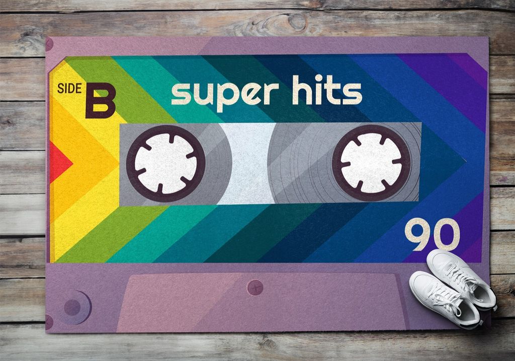 Fußmatte Aussen - Schuhmatte Haustür- Schmutzfangmatte Türvorleger - Outdoor Teppich Schmutzfänger - 150x100 cm - Retro -Kassette Super Hits