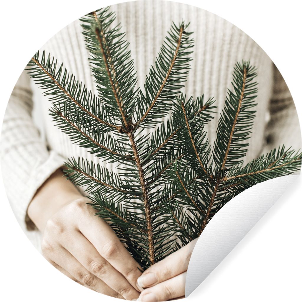 MuchoWow Runde Wandtattoo - Wandsticker Tapete Aufkleber Frau - Pullover - Zweige Ø 30 cm Selbstklebend und Repositionierbar - Wandaufkleber - K...