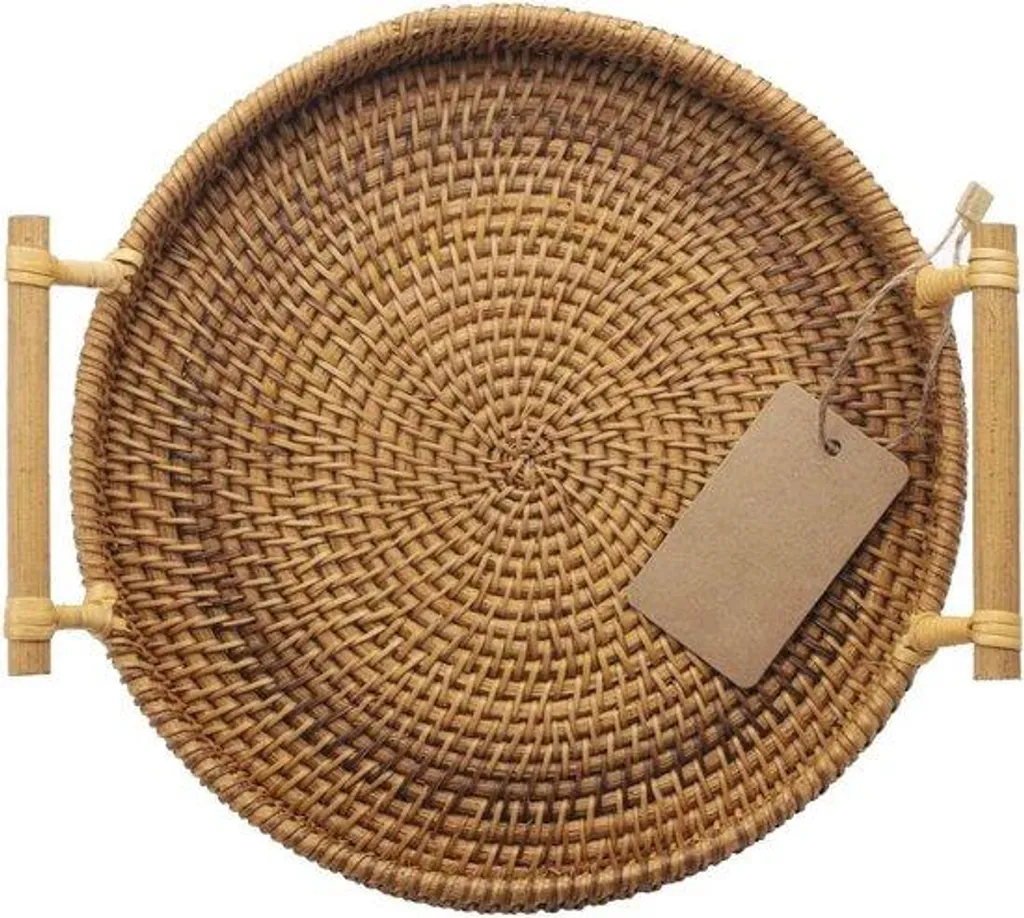 Plateau rond en rotin 28 cm pour service de thé et présentation gâteaux
