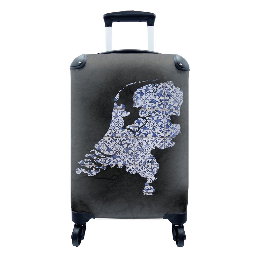 MuchoWow Koffer Handgepäck Trolley Rollkoffer Kleine Reisekoffer mit 4 Rollen - Karte - Niederlande - Delfter Blau - Cabin Size < 55x40x23 cm & ...