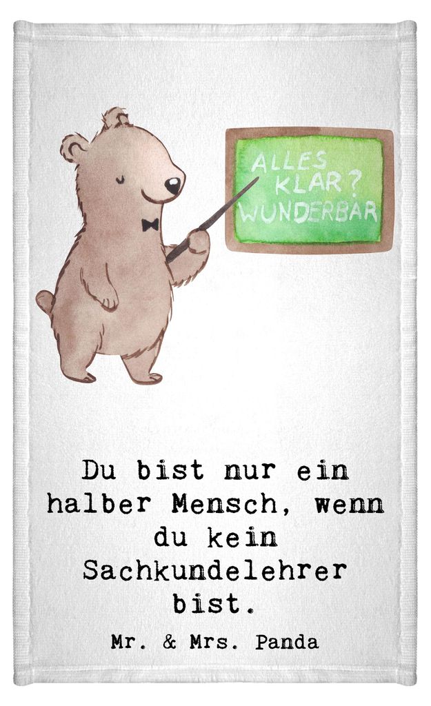 Mr. & Mrs. Panda Handtuch Sachkundelehrer Herz - Weiß - Geschenk, Witzig, Spruch, Klein, baumwolle, Lustig, Grundschule, Frotteehandtuch, Sachkund...