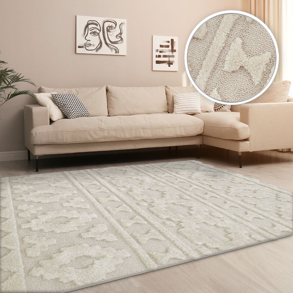 TT Home Wohnzimmer Teppich Hochflor Langflor Schlafzimmer Boho Design 3D Design Skandi Design Modern Unifarben Größe 160x220 cm