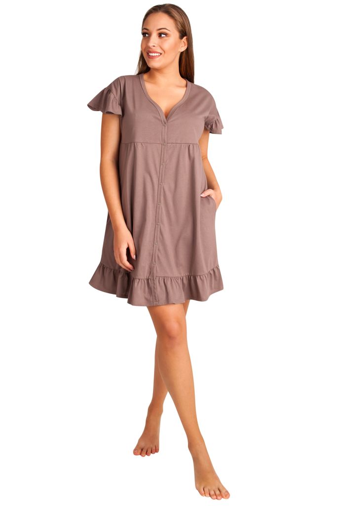 DOLCE SONNO Stillnachthemd Damen Kurzarm Baumwolle Mutterschaft Nachthemd Umstandskleid Umstandsnachthemd für Schwangere oder Stille - ARICA TAUPE S