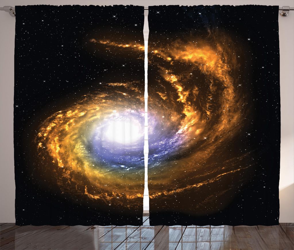 ABAKUHAUS Galaxis Rustikaler Vorhang, Kosmischer Nebel Wolke, Wohnzimmer Universalband Gardinen mit Schlaufen und Haken, 280 x 175 cm, Orange Schwarz