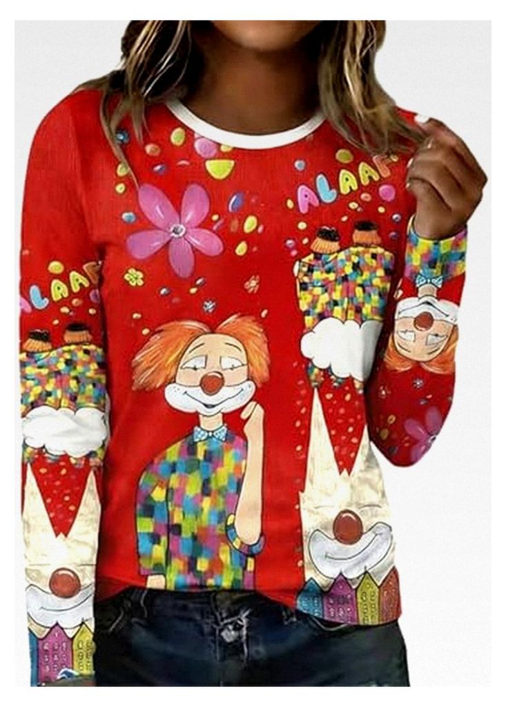 Damen Sweatshirt mit Print Rundhals Langarm Casual Pullover Grafikdruck Elegante Tops Trendige Regular Fit Streetwear Freizeitoberteile Freizeitshi...