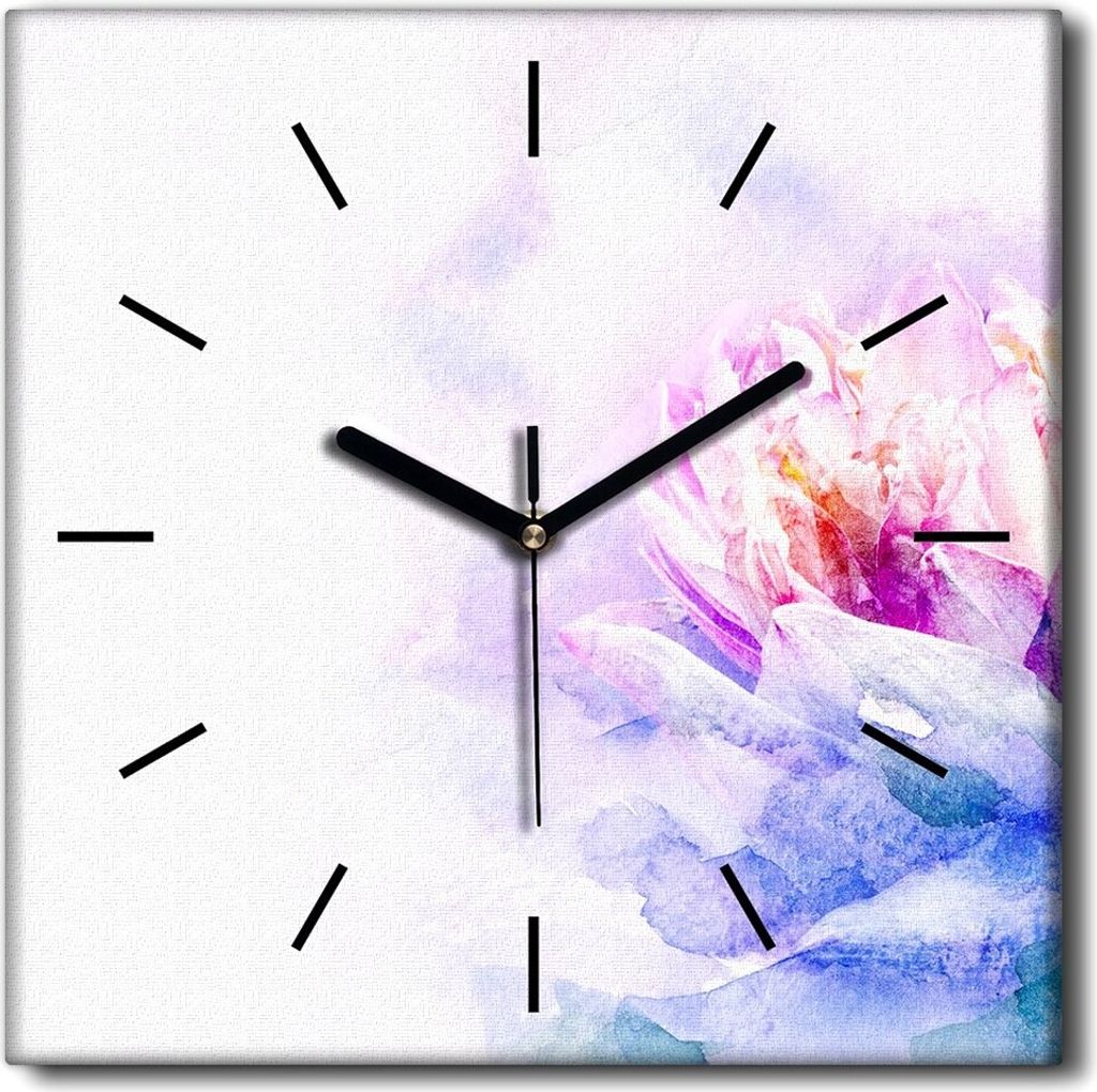 Coloray Uhr auf Leinwand 30x30 cm Wand Uhr Dekoration Wohnzimmer Segeltuch schwarze Hände -Blumen Aquarellkunst