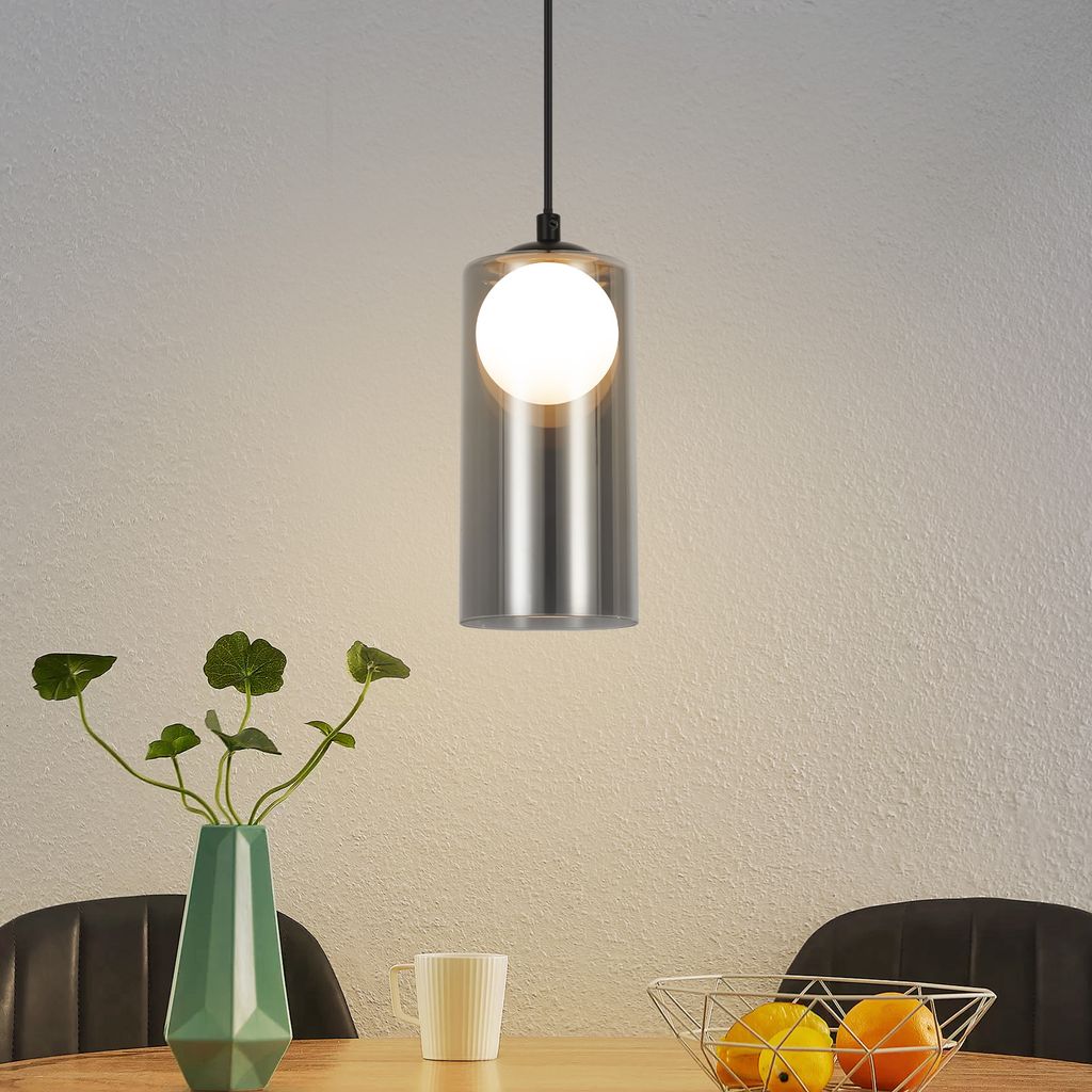 ZMH Vintage Hängelampe Esstisch Pendelleuchte Rauch Grau Esstischlampe Hängend G9 Zylindrische Hängeleuchte 1 flammig Esstischlampe Höhenverste...