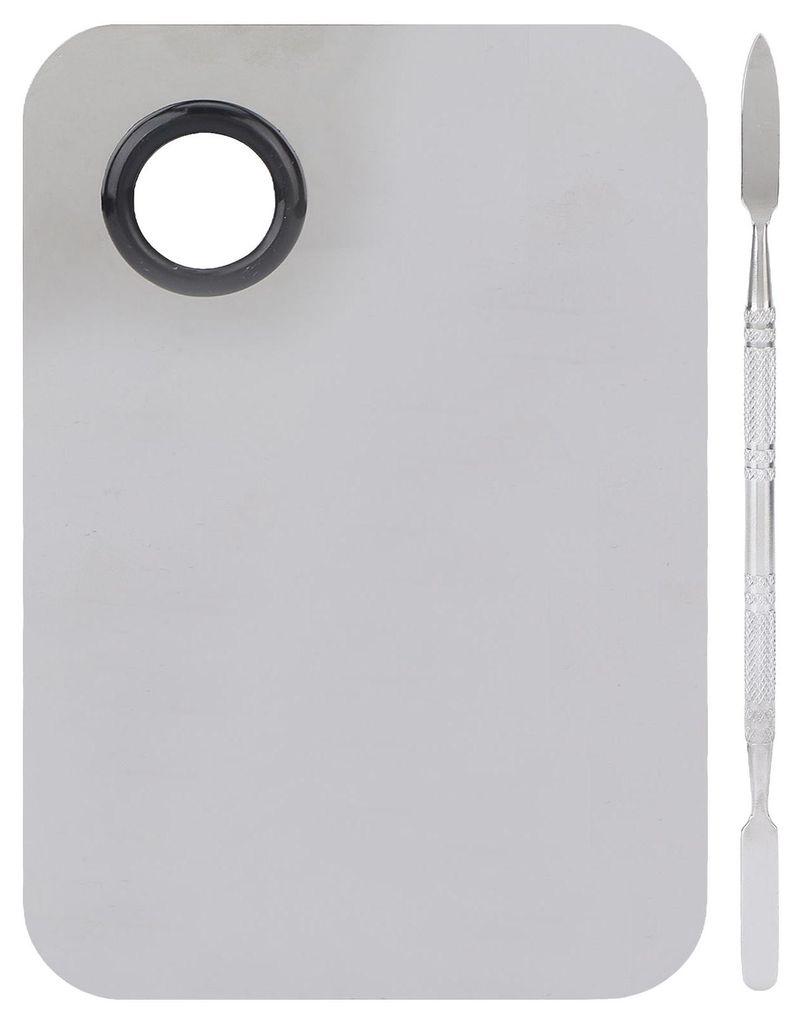 Edelstahl-Mischpalette mit Spatel, professionelle Kosmetik- und Nagelkunst-Mischpalette aus Metall