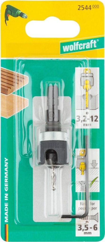 Wolfcraft 2544000 - 3 2-12mm Démarreur à vis avec fraise et Image du produit 