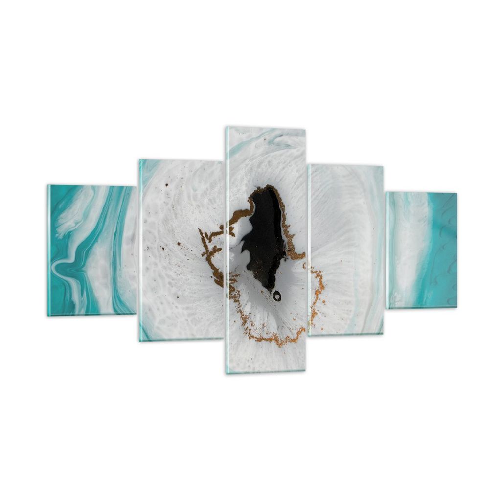 Bilder auf glas - 5 Teile - Verschüttet Fleck Türkis - 125x70cm - Glasbilder - Wandbilder - Bilder - zum Aufhängen bereit - Wanddekoration aus G...