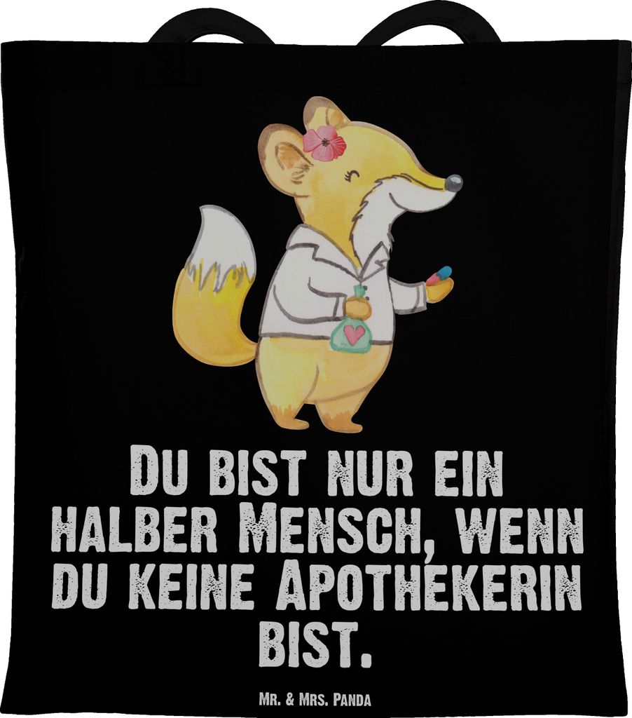 Mr. & Mrs. Panda Tote Bag Apothekerin Herz - Schwarz - Geschenk, Shopping Tasche, canvas, Schultasche, Pharmazie, Witzig, Lustig, Spruch, Approbati...