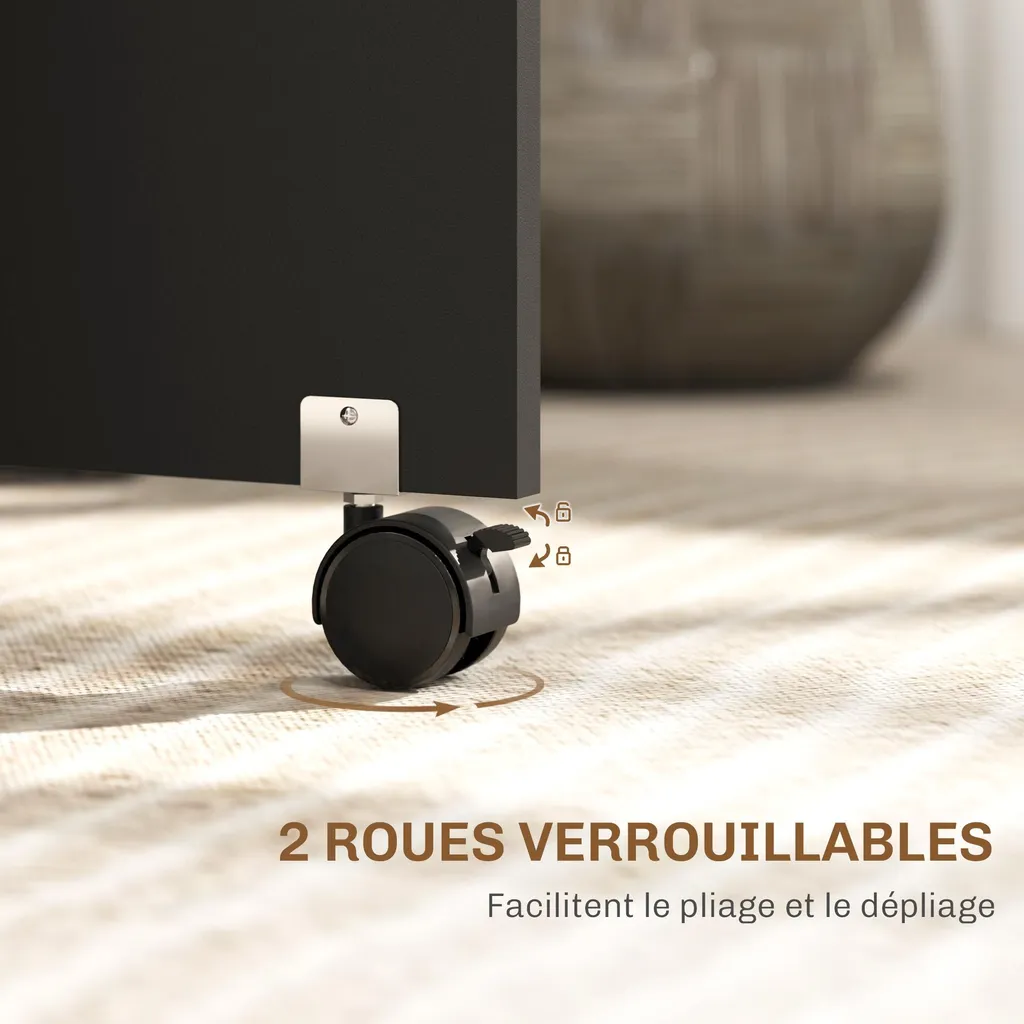 Table pliable à roulettes 140cm noire avec 2 étagères de rangement - 14
