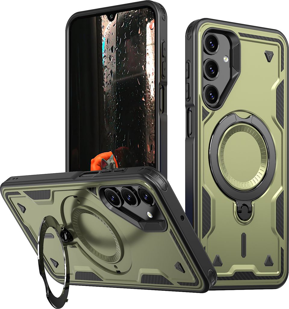 Dual Layer Hülle für Samsung Galaxy A05S Metall Ring Ständer Magnetisch Stoßfest Militär Handyhülle Grün