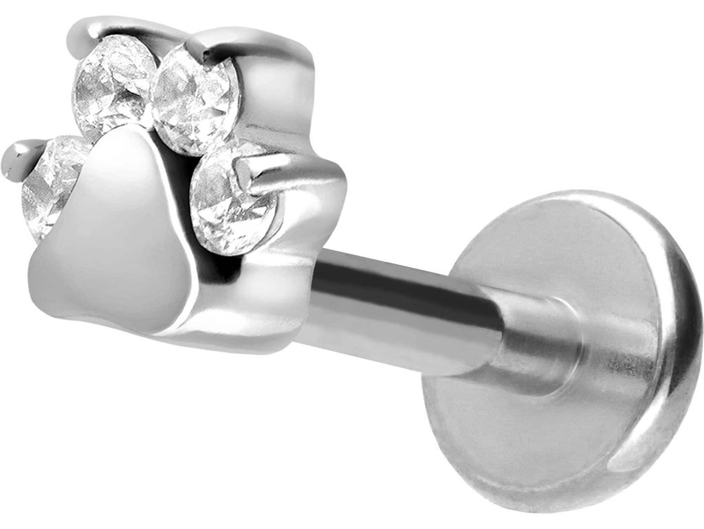 Ohrpiercing, Nasenpiercing Titan Labret mit Innengewinde KRISTALLPFOTE Silber Stablänge: 10mm | Stabstärke: 1,2mm