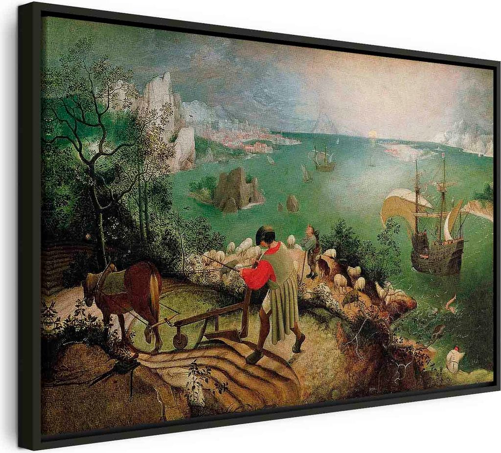 Italienischer Leinwand Leinwandbild - Landscape with the Fall of Icarus 60x40 cm Reproduktionen l-G-10038-b-a