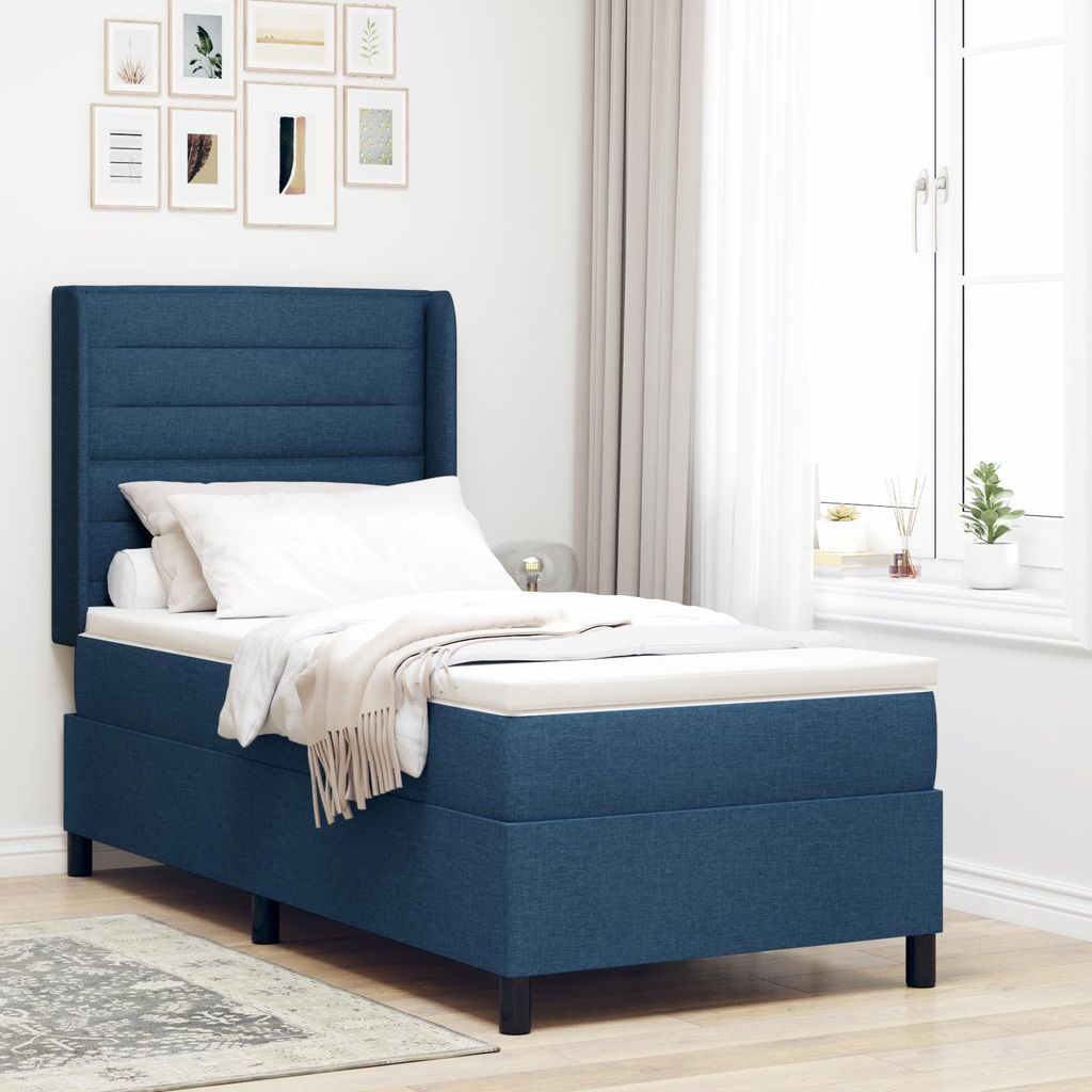 "2025"Modernen Polsterbett Boxspringbett mit Matratze Blau 90x200 cm Stoff - Bettrahmen - Klassische Betten Neu58676