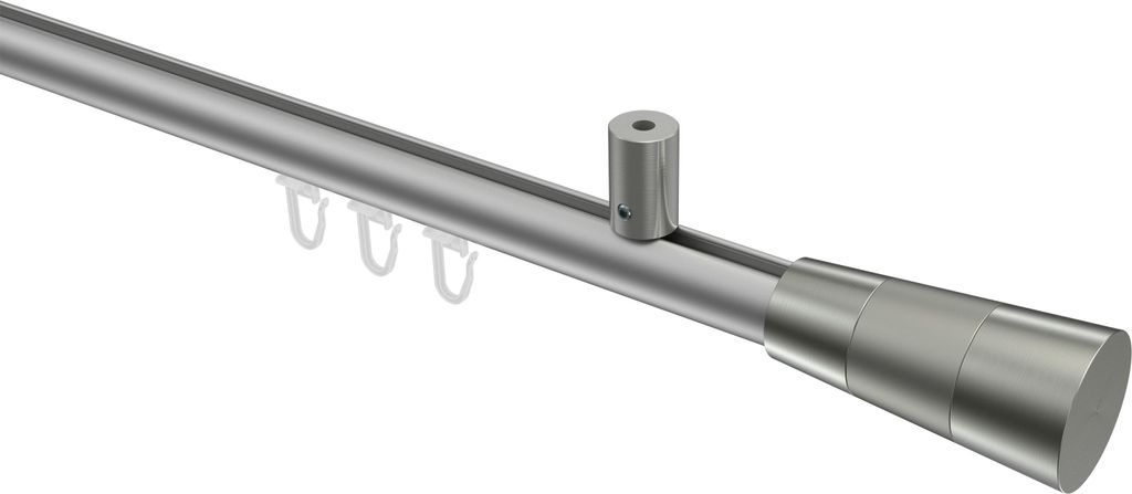 Interdeco Innenlaufstange / Gardinenstange mit Innenlauf Silbergrau / Edelstahl-Optik, Typ Sonius Tanara (Konus Bicolor) Deckenmontage, 20 mm Ø 1-...