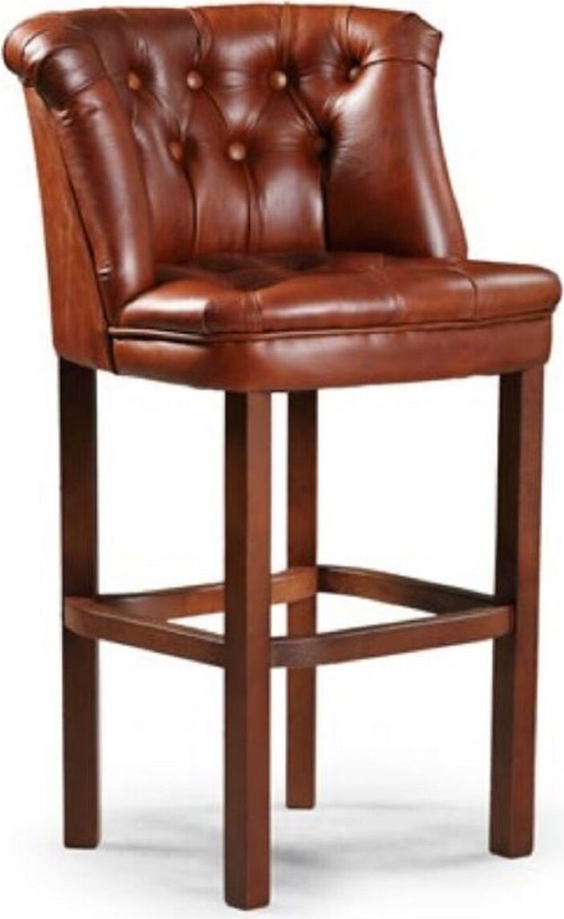 Casa Padrino Luxus Chesterfield Leder Barstuhl Braun 63 x 56 x H. 107 cm - Gepolsterter Echtleder Barhocker - Chesterfield Barmöbel