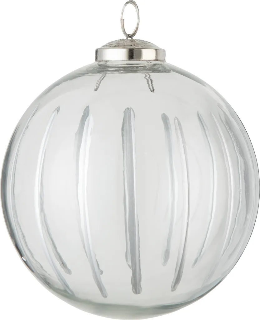Décoration sapin de Noël chic : grande boule verre rayée argentée