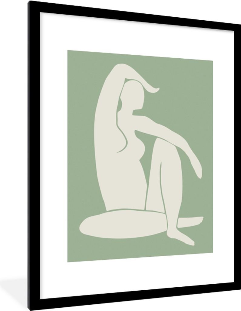 MuchoWow Gerahmtes Poster Frau - Körper - Grün - Minimalismus 60x80 cm - Poster mit Schwarzem Bilderrahmen Wandposter Rahmen Foto Bilder - Wohn...