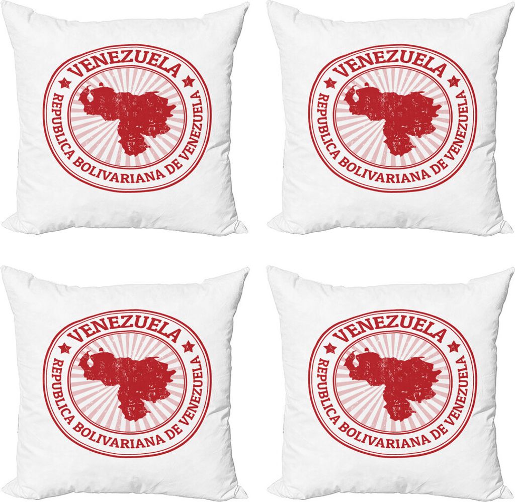 ABAKUHAUS Venezuela Kissenbezug Set (4 Stück), Republica Bolivariana, Moderner Doppelseitiger Digitaldruck, 50 cm x 50 cm, Vermilion Weiß