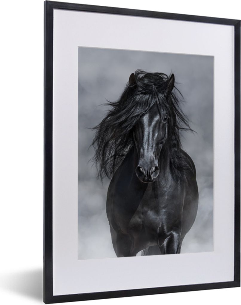 MuchoWow MuchoWow Gerahmtes Poster Pferd - Grau - Schwarz 30x40 cm - Poster mit zchwarzem Bilderrahmen - Wandposter Schlafzimmer