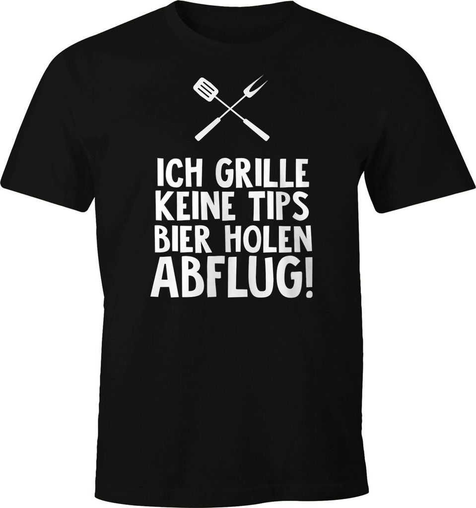 Herren T-Shirt Spruch lustig Ich grille keine Tips, Bier holen, Abflug Fun-Shirt Grill-Shirt BBQ Moonworks schwarz S