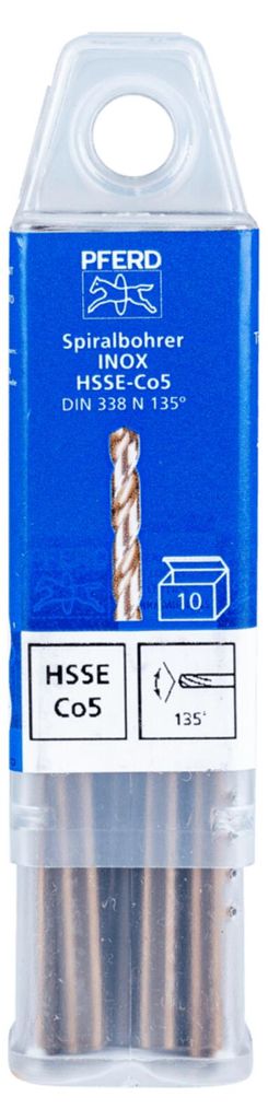 PFERD TOOLS Spiralbohrer INOX Ø 5,1 mm HSS-E Co5 N DIN 338 135° für zähe und harte Werkstoffe 10 Stk