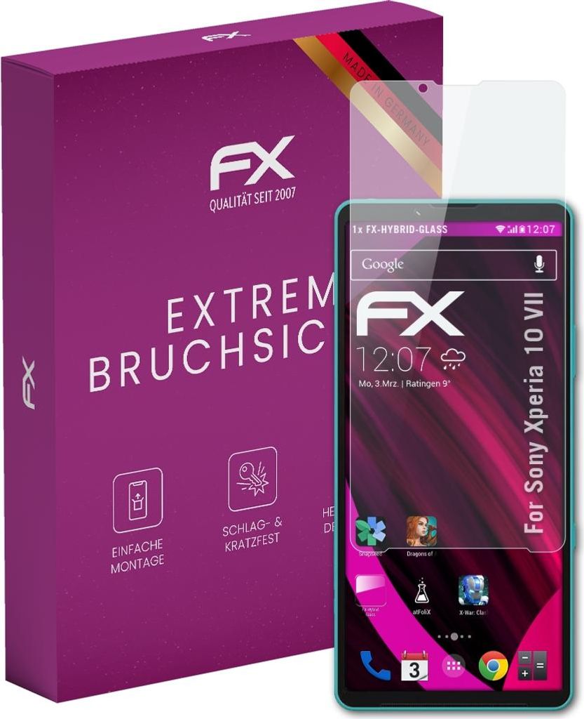 atFoliX FX-Hybrid-Glass Displayfolie kompatibel mit Sony Xperia 10 VII Glasfolie