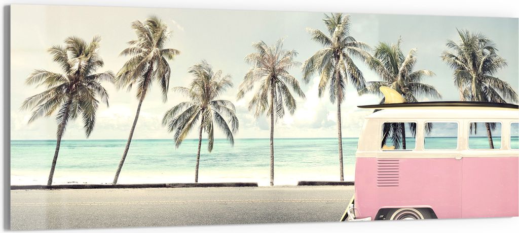 DEQORI Glasbild Echtglas 150x60 cm 'Retro Wellenreise' Wandbild Bild modern Deko