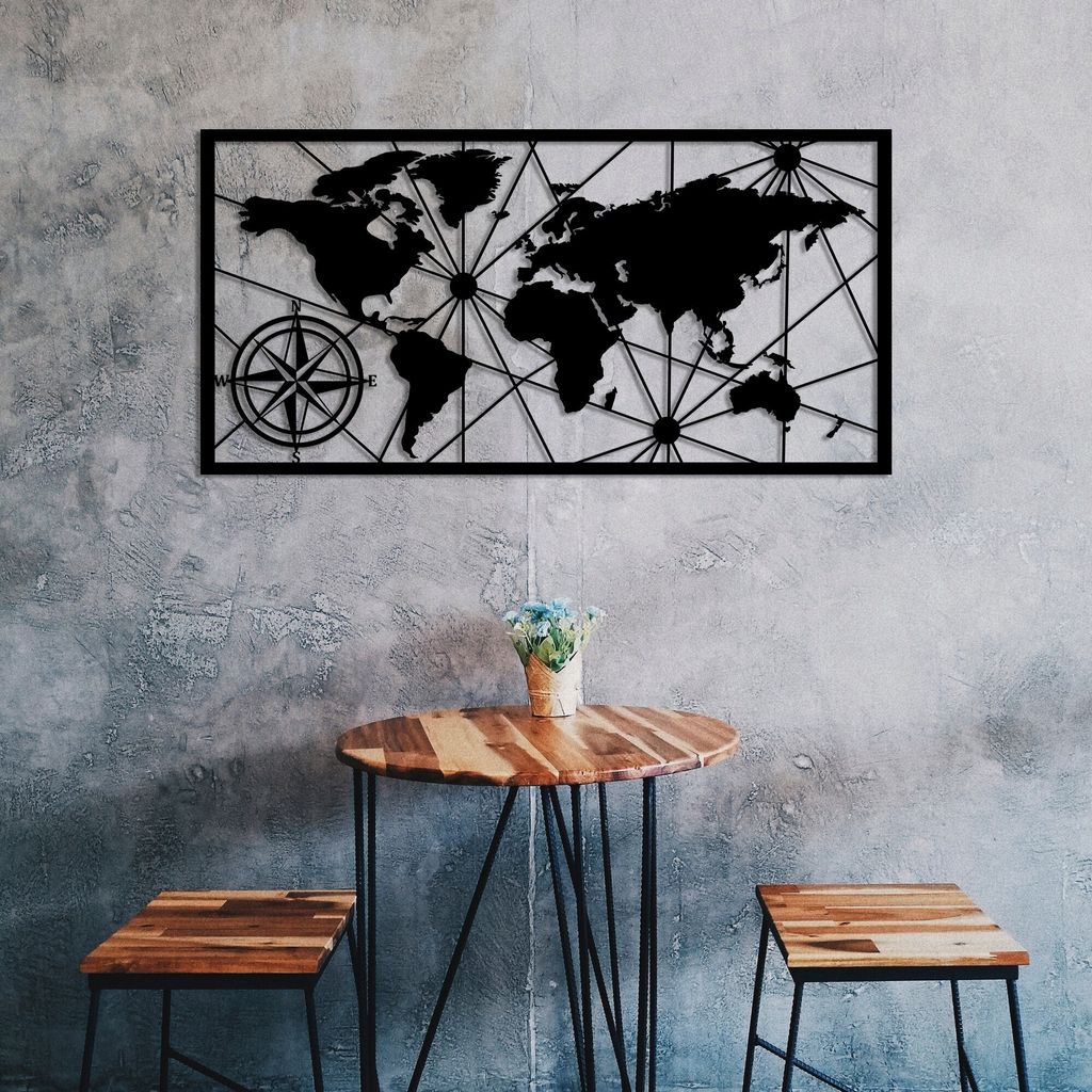 Wallity, World- TNL1759, Schwarz, Sonstige Wohndekorationen, 100 x 50 cm, 100% Metall (Dicke: 1