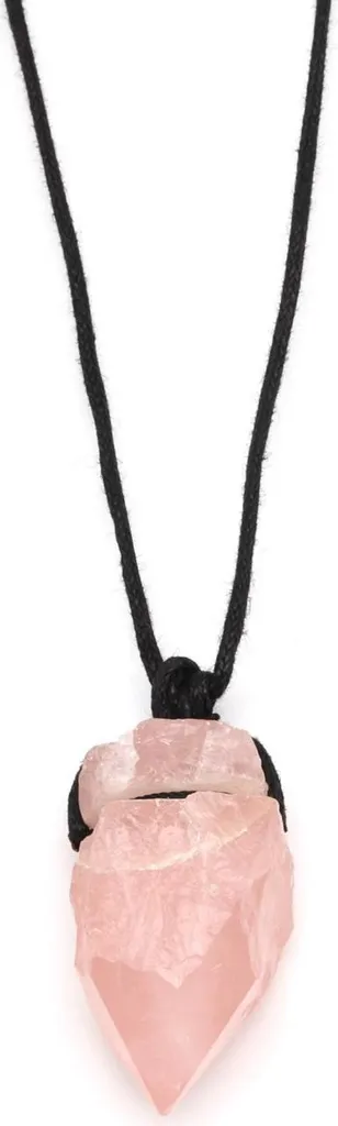 Pendentif en quartz rose naturel avec cordon noir ajustable de 40 cm