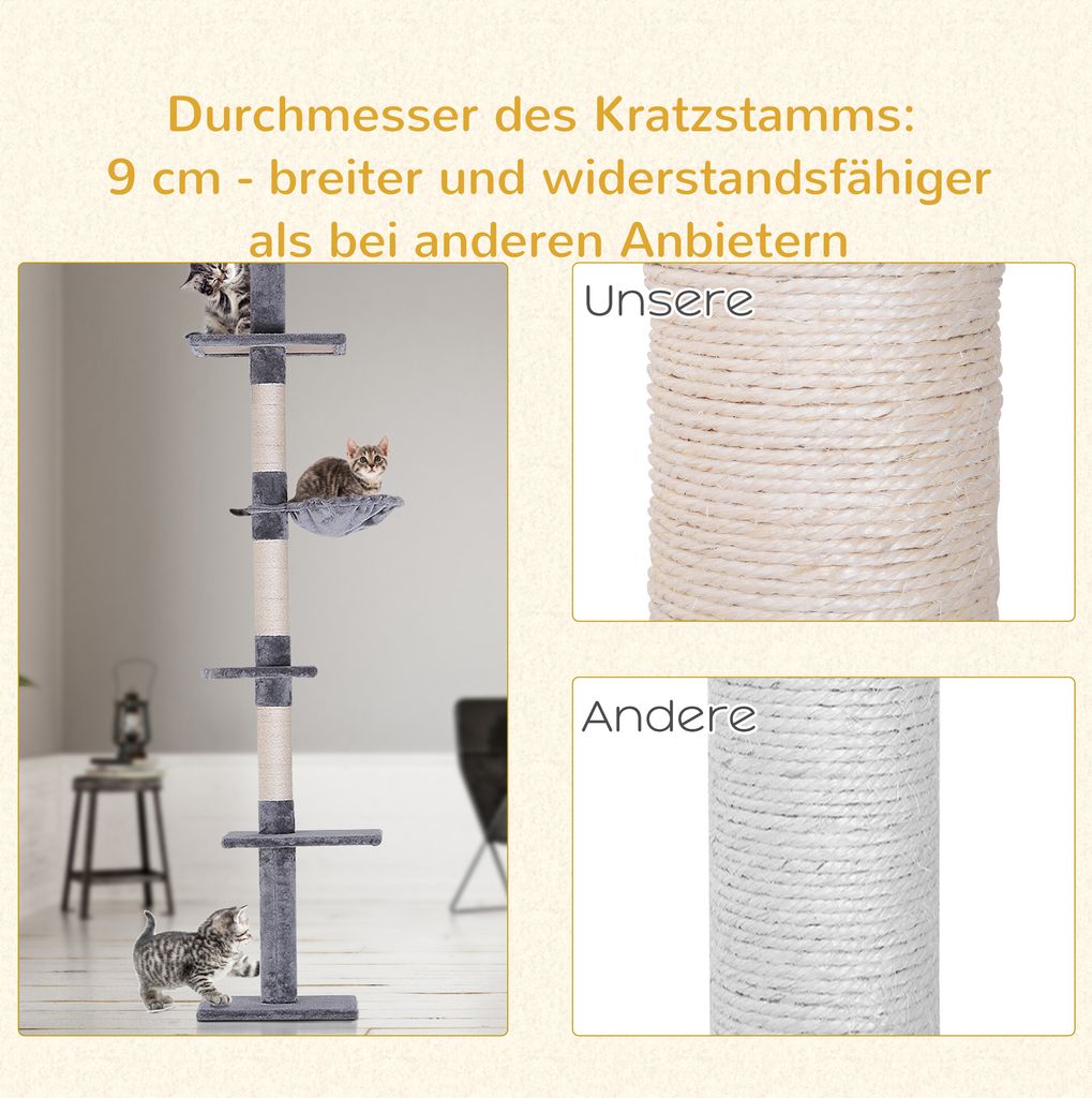 PawHut Kratzbaum Deckenhoch höhenverstellbar, stabiler Produktbild 8