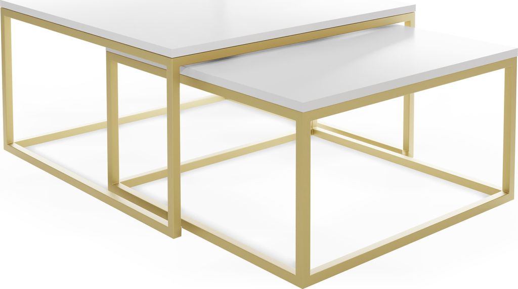 Rechteckige Quadratische Satztische Couchtische mit Gold Gestell - Loft Style Couchtische Metallbeine - 2 in 1 - Zwei Industrielle Getrennte Tische...