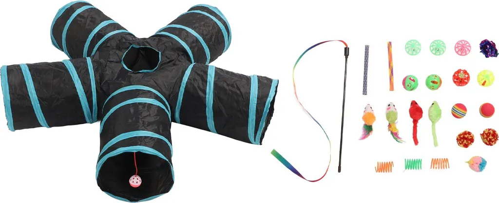 Tunnel pour chat anti-ennui avec 20 accessoires pour jouer et se cacher