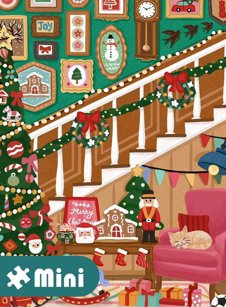 Petit Puzzle de Noël 96 pièces - Thème Escalier de Noël Illustré