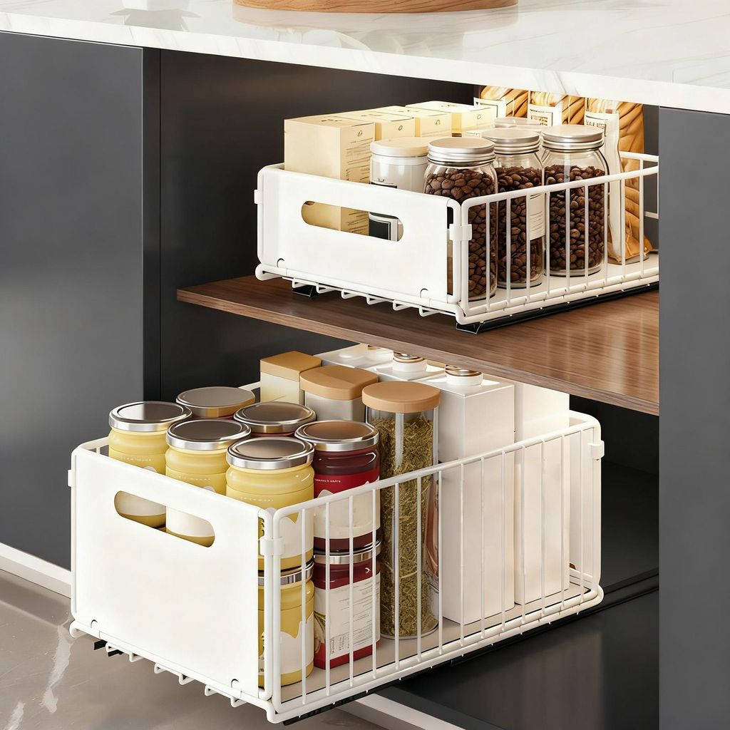 2Pack Metall Spülschrank Organizer,Ausziehbare Schublade Küche, Lagerregal No Drill Schrank Organizer für Küche Cabinet Waschtisch( 2 Größen)