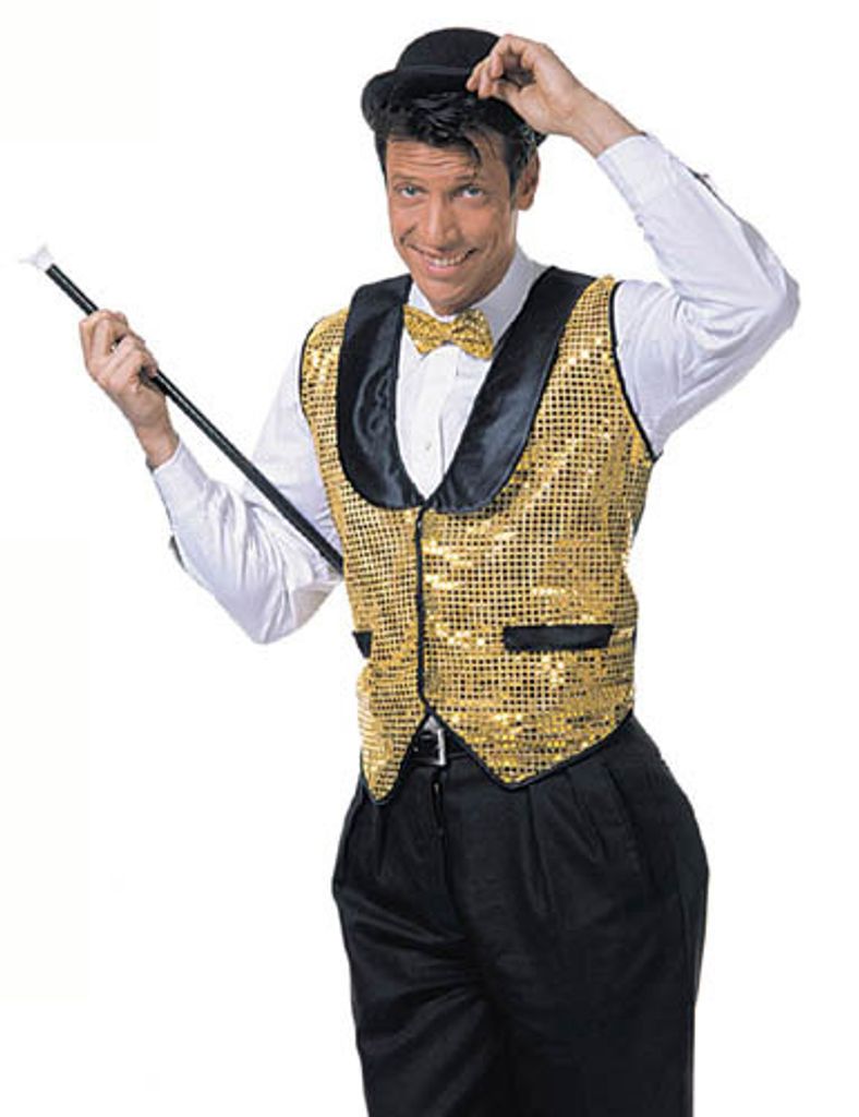 Disco-Weste 70er-Pailletten-Jacke für Herren gold-schwarz
