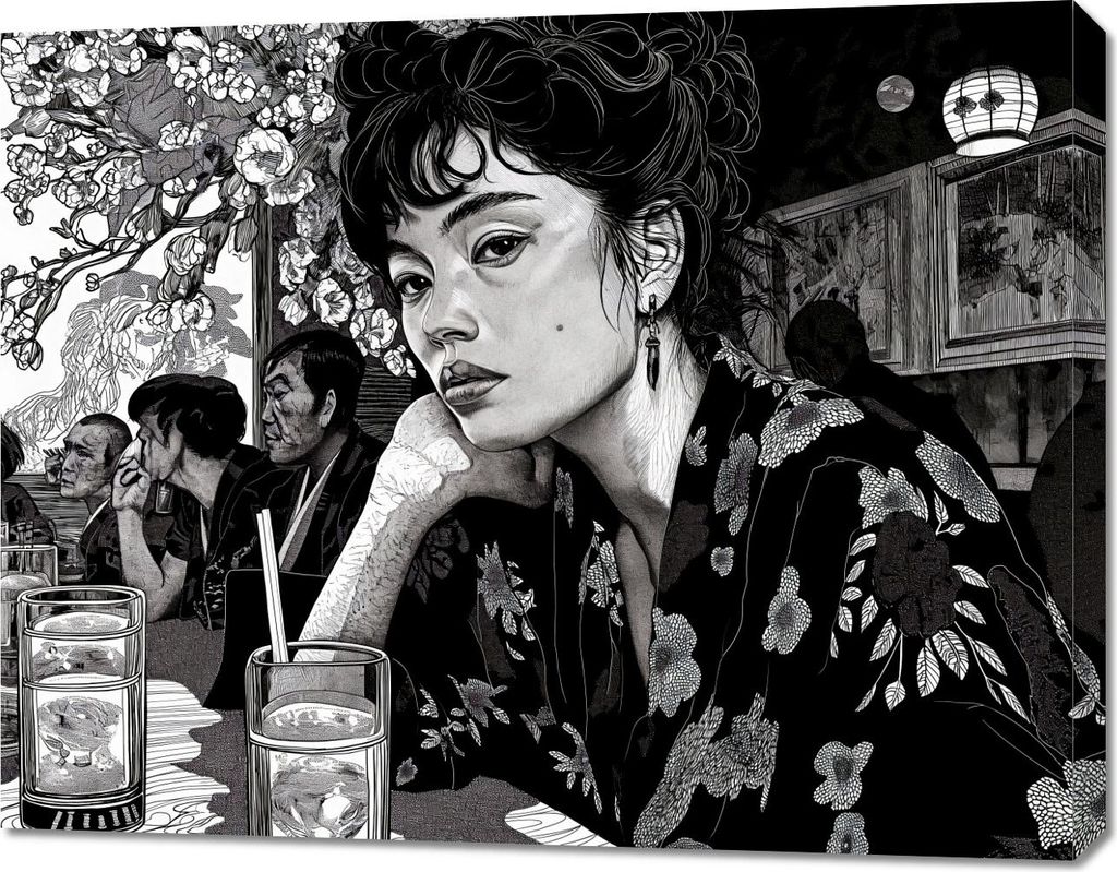 Bild 90x70cm Schwarzes Kimono