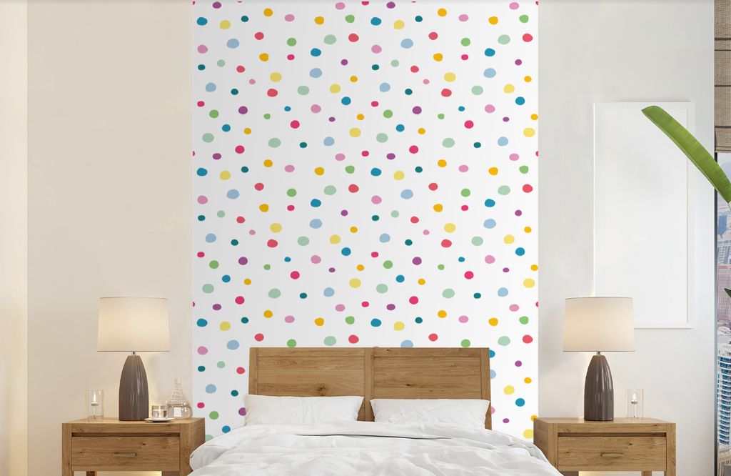 MuchoWow Fototapete für Wohnzimmer oder Schlafzimmer Wandtapete Vinyl Motivtapete Konfetti - Punkte - Muster - 190x300 cm - Kinderzimmer