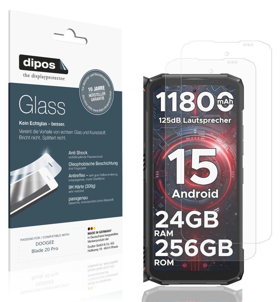2x Schutzfolie für DOOGEE Blade 20 Pro matt - Anti-Shock 9H Folie dipos Glass Kunststoffglas